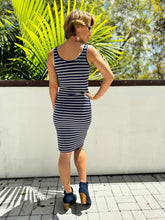 Ladies Sleeveless Tank Striped Dress in Navy and White in Size Small