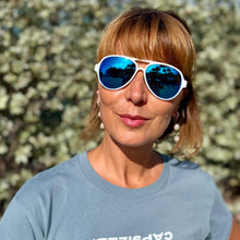 "NAUTI" White Frame and Blue Lenses Floating Unisex NIRTECH® Polarized Aviator Sunglasses