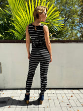 Ladies Sleeveless Striped Romper in Black and White in Size Small