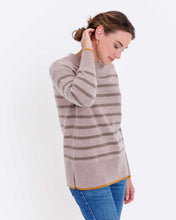 Womans Bexley Striped Crew Sweater in Vintage Khaki/Oak/Dijon