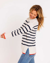 Womans Bexley Striped Crew Sweater in Ivory/Navy/Persimmon - order size down, runs large