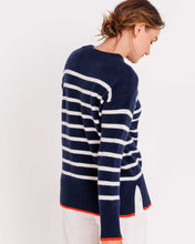 Womans Bexley Striped Crew Sweater in Navy with Ivory and Persimmon Trim