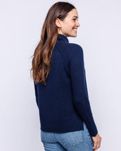 Womans Cashmere Drawstring Funnel Sweater in Navy