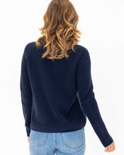 Womans Cashmere Fisherman Crew Sweater in Navy