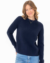 Womans Cashmere Fisherman Crew Sweater in Navy