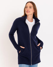 Womans Cashmere Zippered Cardigan Sweater in Navy