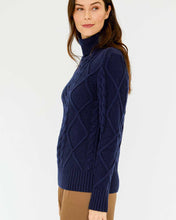 Womans Classic Cable Turtleneck Sweater in Navy