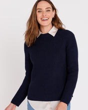 Womans Cotton Fisherman Crew Sweater in Navy