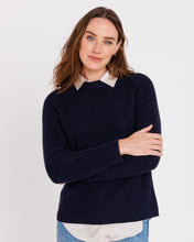 Womans Cotton Fisherman Crew Sweater in Navy