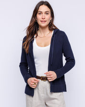Womans Cotton Fisherman Zippered Hoodie in Navy