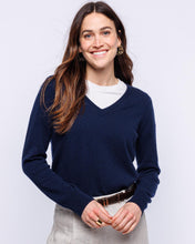 Womans Essential Cashmere V-Neck Sweater in Navy