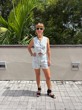 From Victoria’s Closet: Moos and White Striped Ladies shorts and vest ensemble in Size Small