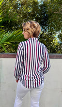 Ladies Striped, Long Sleeve Blouse in Red, Blue and White in Size Small