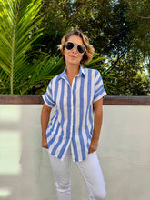 Ladies Striped Blouse in Blue and White in Size Small