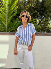 Ladies Striped Blouse in Blue and White in Size Small