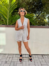 Ladies Two Piece Pin Striped Shorts and Vest in Black and White in Size Small