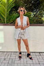 Ladies Two Piece Pin Striped Shorts and Vest in Black and White in Size Small