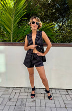 Ladies Two Piece Striped Shorts and Vest in Black and White in Size Small