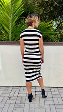 Ladies Striped Three Quarter Length Jersey Dress in Black and White in Size Small