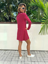Ladies Long Sleeve Striped Jersey Dress in Red and White in Size Small
