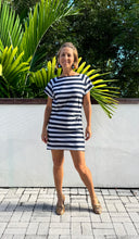 Short Sleeve Navy and White Striped Ladies Mini Dress in Size Small