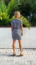 Short Sleeve Navy and White Striped Ladies Mini Dress in Size Small