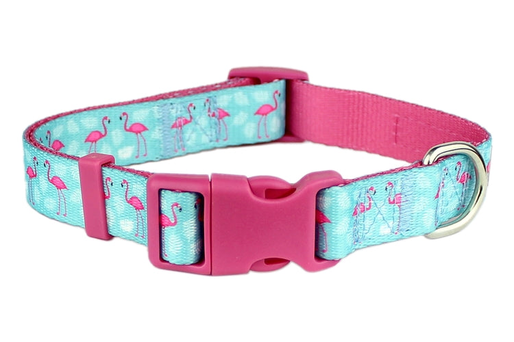 'Flamingos' Collar for Dogs & Cats, Comfortable Dog Collar, Luxury Pet Collar, Durable Pet Collar, Light Blue & Pink-Valentine's Day