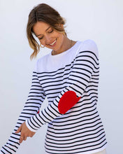 Womans Classic Breton Crew with Navy and White Stripe and Red Heart