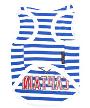 'Captain' Fun Sailor Dog Outfit – Soft and Breathable Nautical Pet Wear for Small Dogs & Cats, Blue & White Stripes