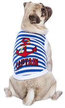 'Captain' Fun Sailor Dog Outfit – Soft and Breathable Nautical Pet Wear for Small Dogs & Cats, Blue & White Stripes