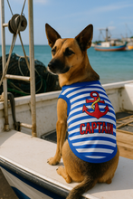 'Captain' Fun Sailor Dog Outfit – Soft and Breathable Nautical Pet Wear for Small Dogs & Cats, Blue & White Stripes