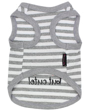 'Crabby But Cute Tee' Embroidered Dog Shirt - Trendy Pet Apparel for Dogs & Cats, Gray and White Stripes