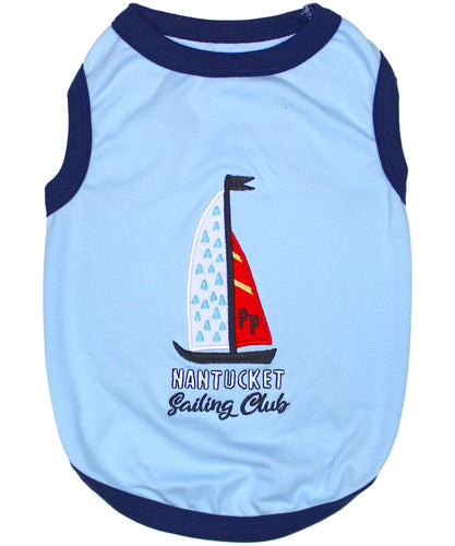 'Sailing Club' Dog Shirt – Nautical Embroidered Pet Apparel for Dogs & Cats, Light Blue