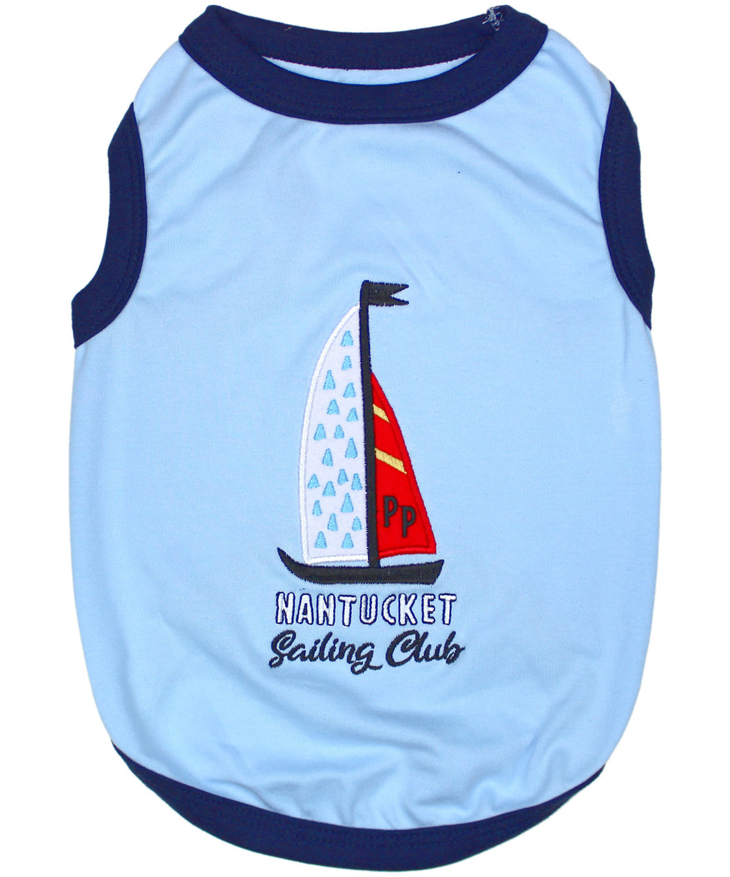 'Sailing Club' Dog Shirt – Nautical Embroidered Pet Apparel for Dogs & Cats, Light Blue