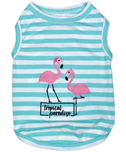 'Flamingos'  Dog Shirt – Lightweight & Breathable Summer Outfit for Small Dogs & Cats, Light Blue and White Stripes