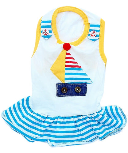 'Boat Dress' for Dogs and Cats, Designer Dog Dress, Tropical Apparel, Yellow Blue Red White