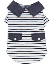 'Preppy Boy Polo' Dog & Cat T-Shirt – Trendy Cotton Polo Shirt, Comfortable & Lightweight, Blue White Stripes-Valentine's Day