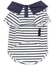 'Preppy Boy Polo' Dog & Cat T-Shirt – Trendy Cotton Polo Shirt, Comfortable & Lightweight, Blue White Stripes-Valentine's Day