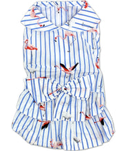 'Flamingo Print Dog Dress' for Dogs and Cats, Sleeveless, Comfortable Summer Outfit, Blue and White Stripes