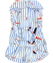 'Flamingo Print Dog Dress' for Dogs and Cats, Sleeveless, Comfortable Summer Outfit, Blue and White Stripes