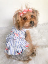 'Flamingo Print Dog Dress' for Dogs and Cats, Sleeveless, Comfortable Summer Outfit, Blue and White Stripes