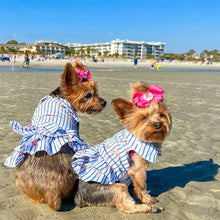'Flamingo Print Dog Dress' for Dogs and Cats, Sleeveless, Comfortable Summer Outfit, Blue and White Stripes