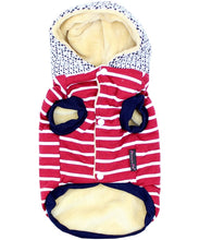 'Striped Pom Pom Hoodie', Red – Soft & Fashionable Pet Hoodie with Playful Pom Pom Design