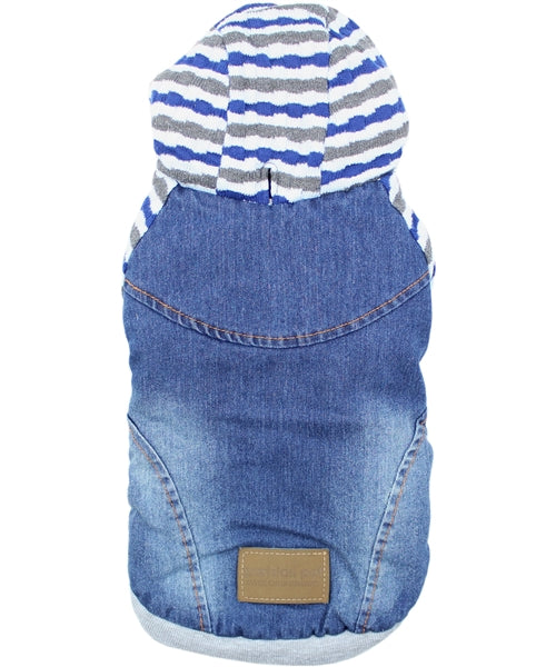 'Denim Striped' Hoodie, Blue for Dogs & Cats – Soft, Stylish Pet Apparel