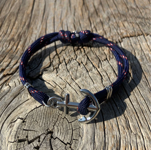 Unisex Maris Sal KEY WEST Silver Anchor Bracelet in Navy/Red/White, Blue Speckled, Navy/Pink, Blue/Yellow, White/Red/Blue, Navy
