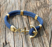 Unisex Maris Sal NEW HEAVEN Gold Anchor Bracelet in Navy, Red, Turquoise, Black, Ultramarine Blue, Yellow, Denim Blue, Mint