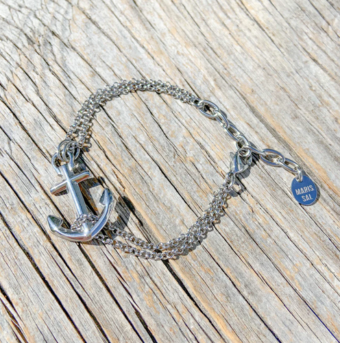 Unisex Maris Sal VINGA Silver Anchor Bracelet with Silver Chain