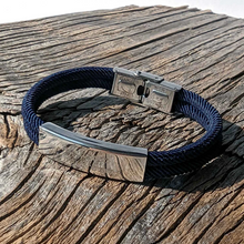 Unisex Maris Sal CAPTAINS Silver Engravable Bracelet in Navy, Black, Denim Blue