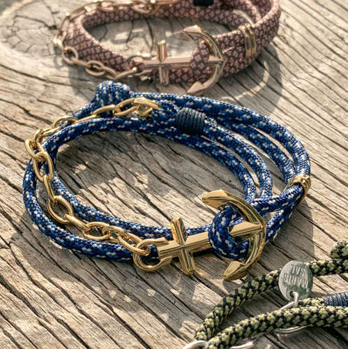 Unisex Maris Sal ANCHOR WRAP Bracelet in Blue/Navy/White, Navy Blue, Navy/Pink, Turquoise, Navy/Red/White