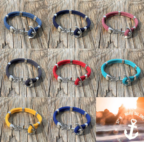 Unisex Maris Sal NEW HEAVEN Silver Anchor Bracelet in Navy, Red, Turquoise, Black, Ultramarine Blue, Yellow, Denim Blue, Mint